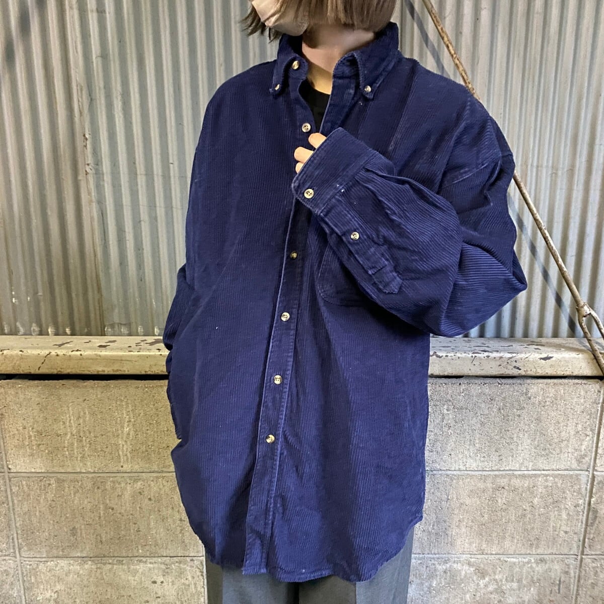 AMERICAN BLUE ボタンダウン コーデュロイシャツ メンズL 古着 