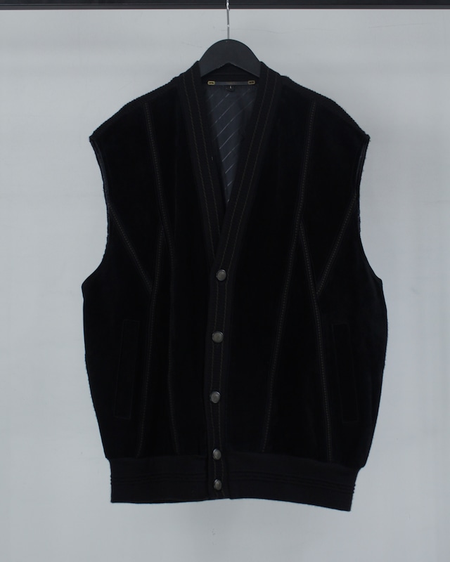 【Caka BLACK】80's〜90's Suede × Knit Line Euro Vintage Loose Vest