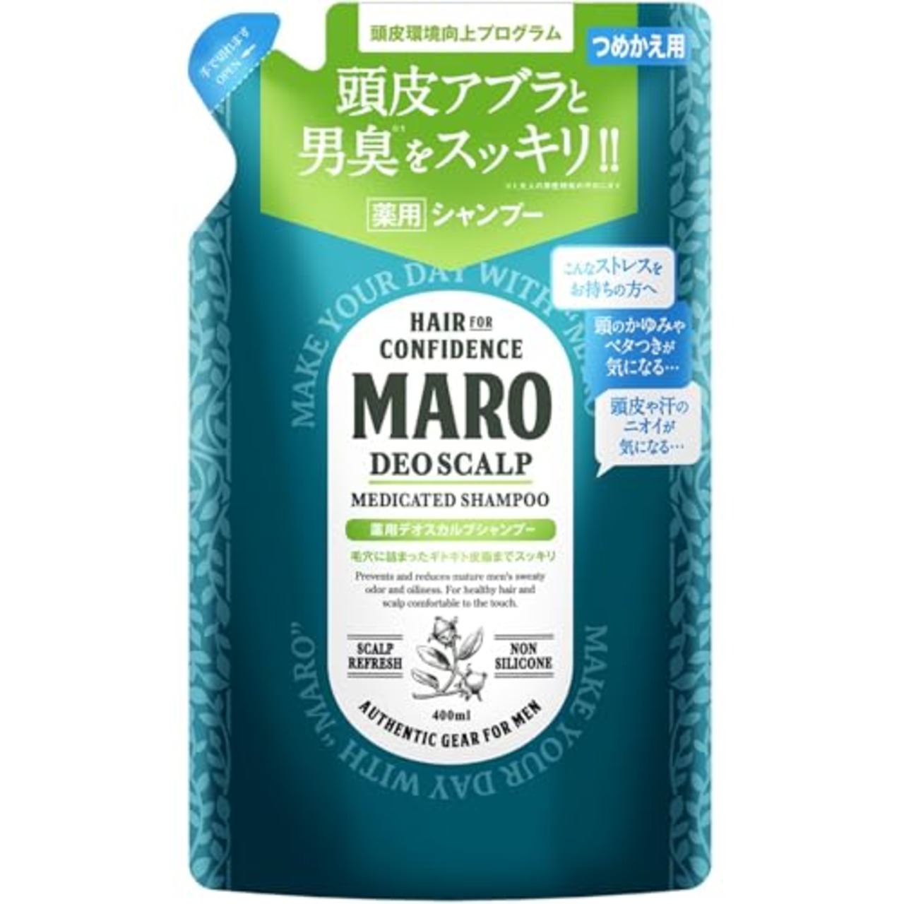 【医薬部外品】 MARO(マーロ) デオ スカルプ シャンプー メンズ 薬用 ノンシリコン 超濃密泡 400ml 詰め替え