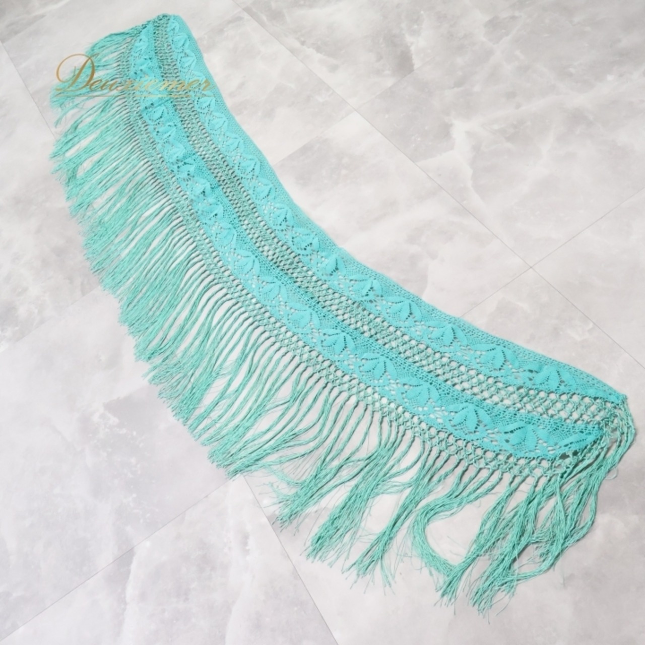 フラメンコ 衣装 ソニアジョーンズ SONIA JOHNES シージョ ピキージョ グリーン ブルー 緑 青 水色 フレコ フリンジ 編み込み ダンス パーティ 装飾 小物 グリーン系 フラメンコ衣装 おしゃれ レディース ダンス小物 踊り衣装 ステージ衣装 透かし編み