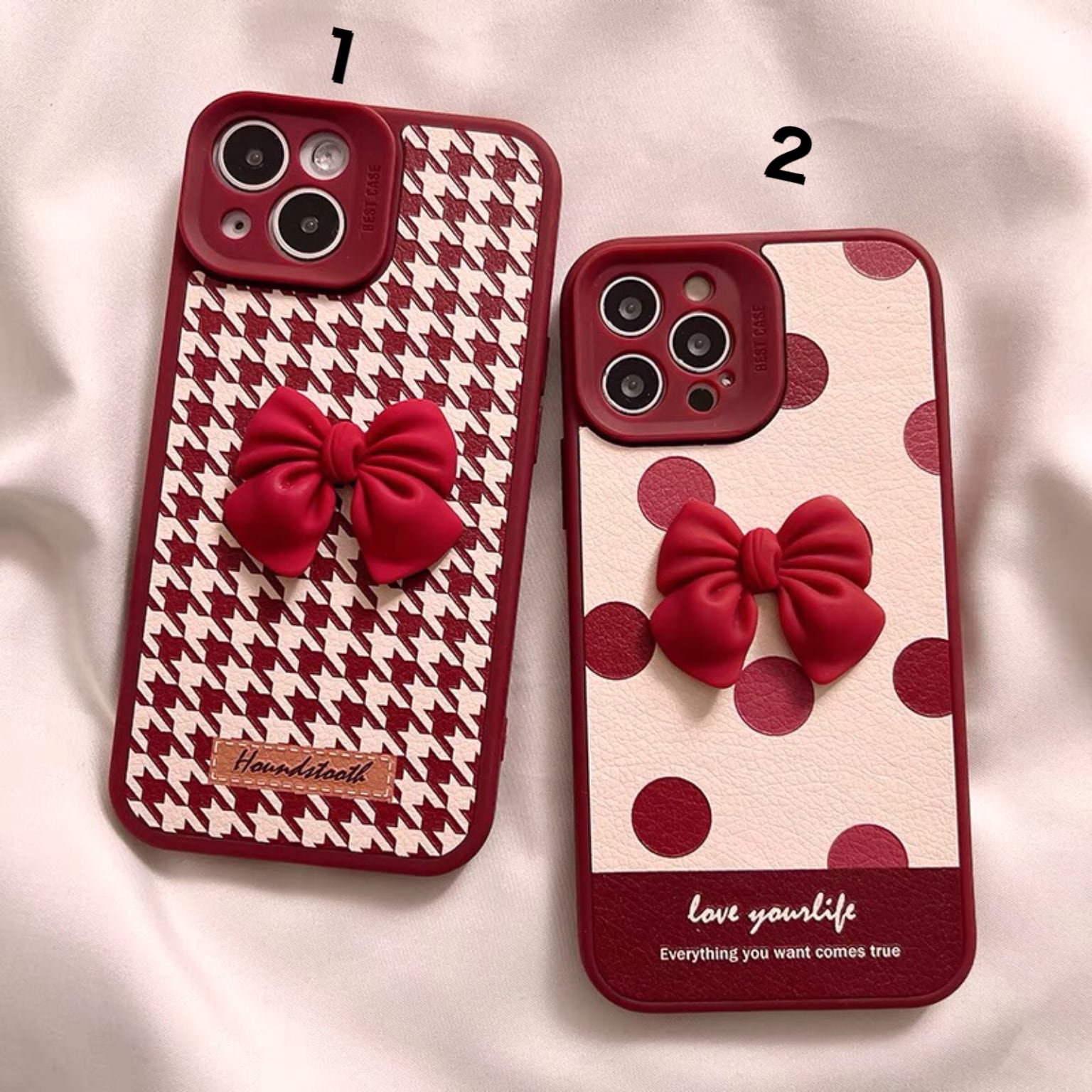 iPhoneケース iPhone13 iPhone12 リボン水玉 千鳥格子 チェック