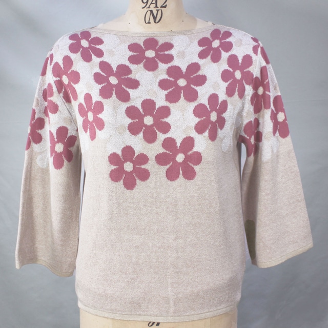 春物　50代　60代　ミセス　セーター　花柄　かすり糸　日本製 M-L LL-3L対応（191790）