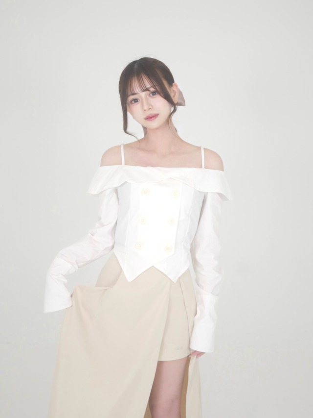 【LAST1】open shoulder double button blouse