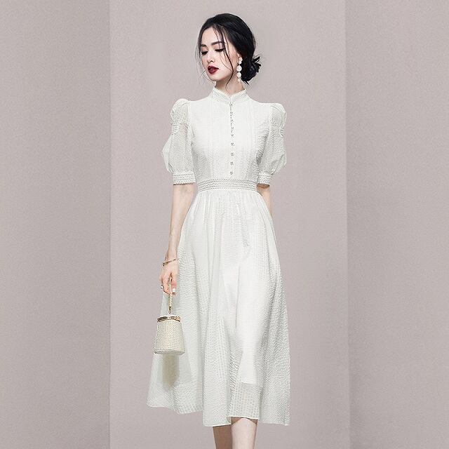 パーティードレス 10代 代 30代40代 ワンピース おしゃれ フォーマル ミモレ丈 半袖 Aライン ウエストマーク 二次会 発表会 お洒落 春夏 ワンピの里