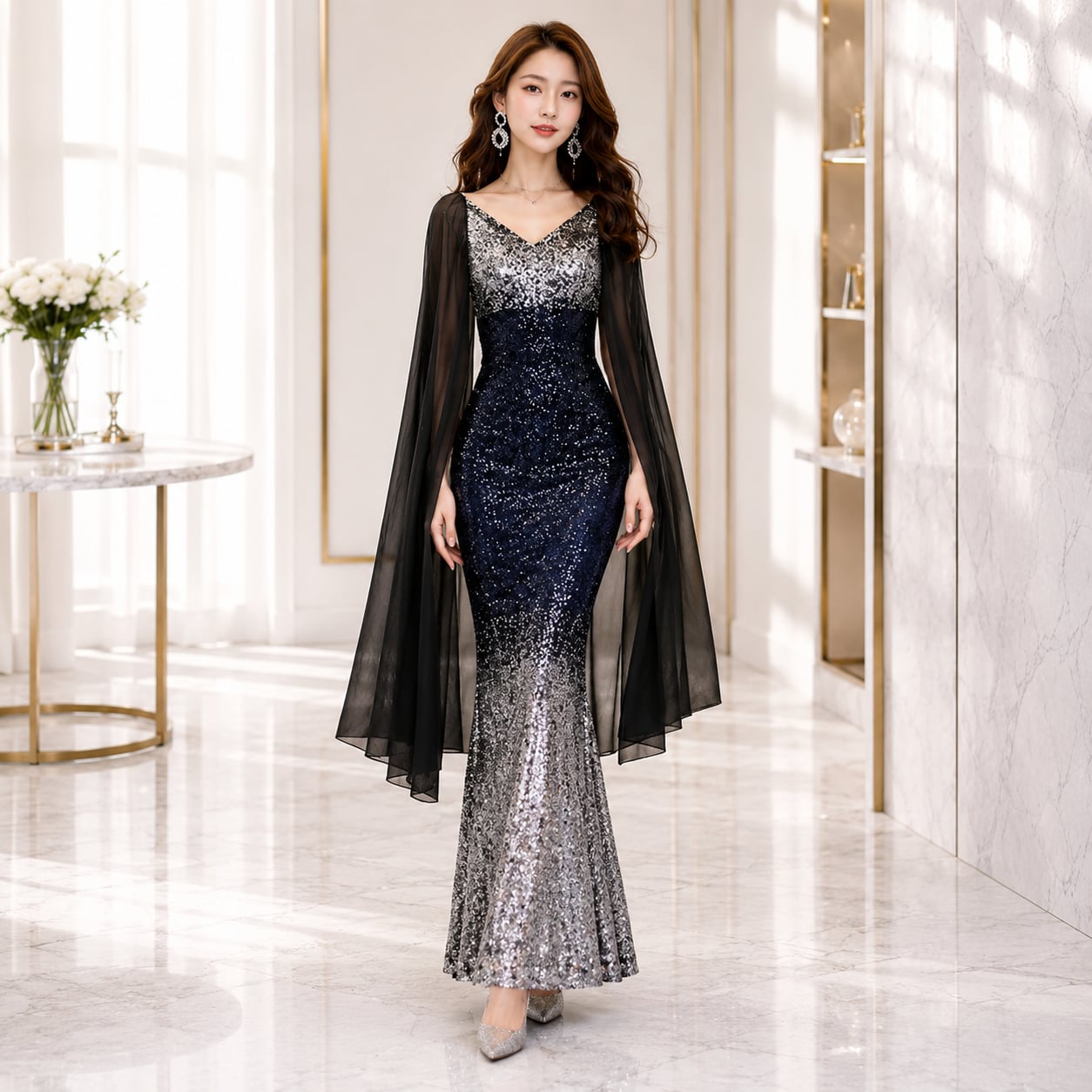 Sequin Long Maxi Evening Dress(2color) V3314