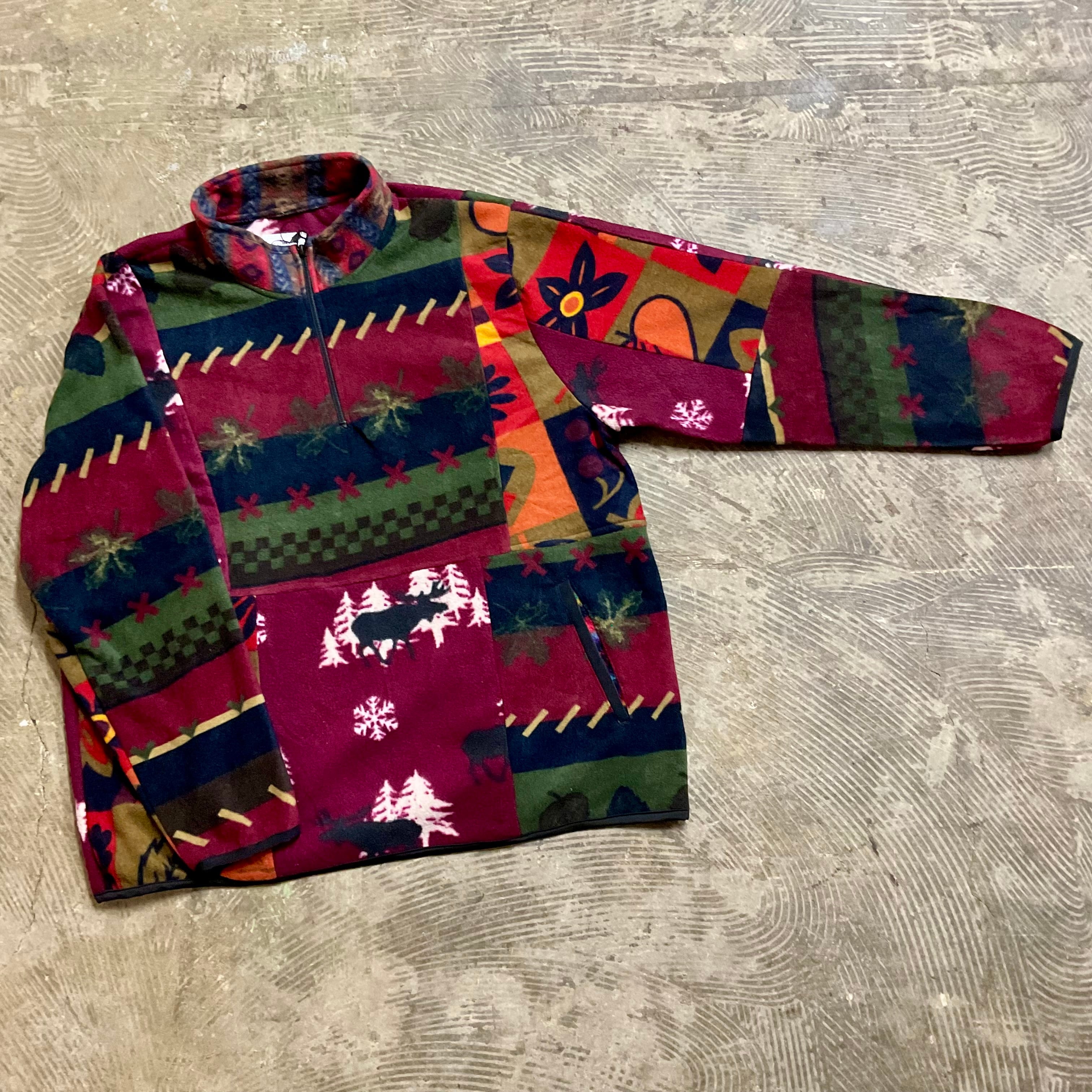 Mr.Remakeman】 Half Zip Fleece カラー：レッドミックス パターン：B