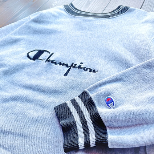 90s  Champion Reverse Weave Black Ribline Embroidery Logo Made in U.S.A Size　LARGE