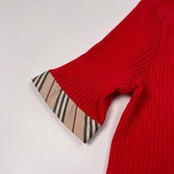 美品 BURBERRY LONDON バーバリー ロンドン レースアップ 編み上げ 半袖 コットン ニット カットソー シャツ 2/レッド系/三陽商会