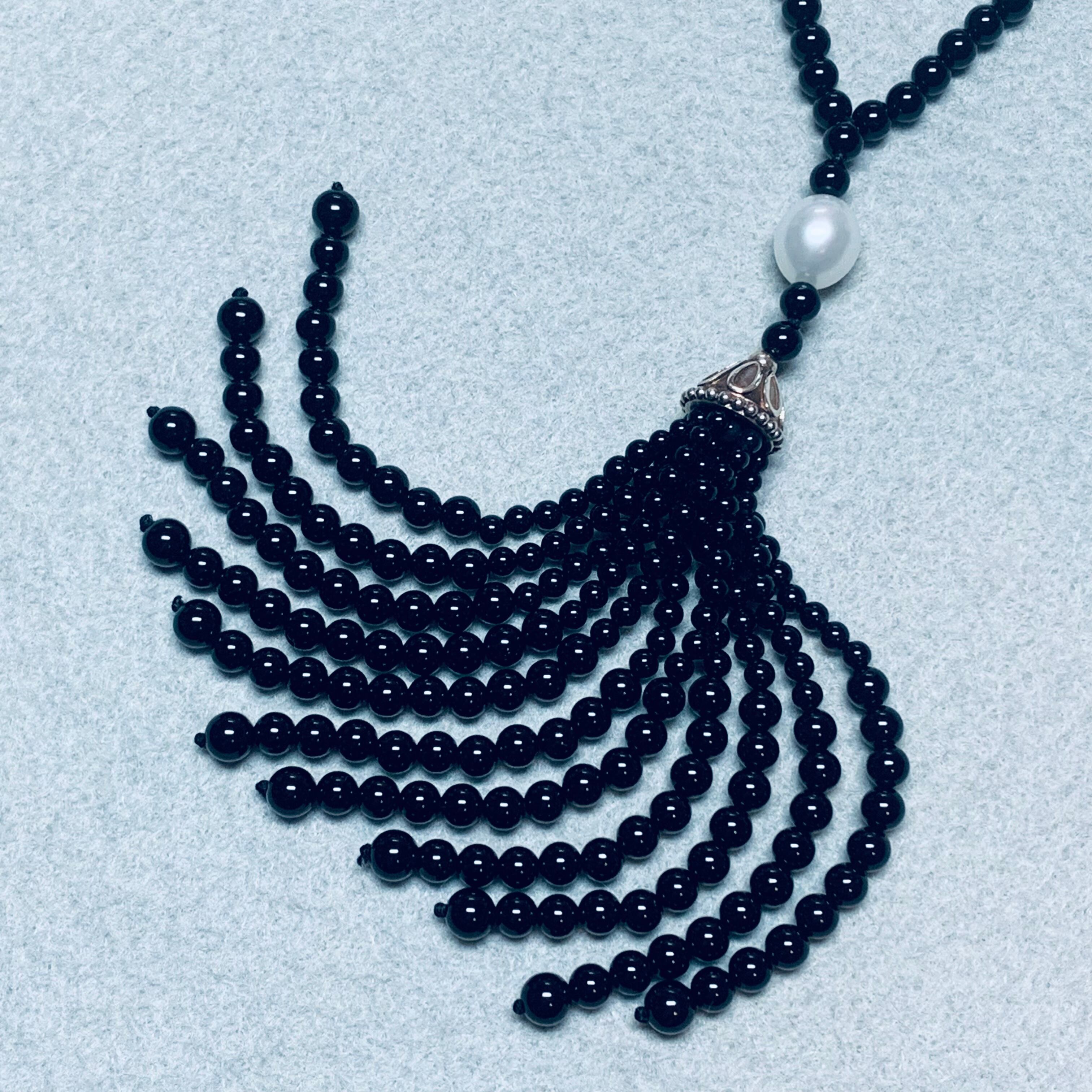OLD TIFFANY BLACK ONYX \u0026 PEARL TASSEL 