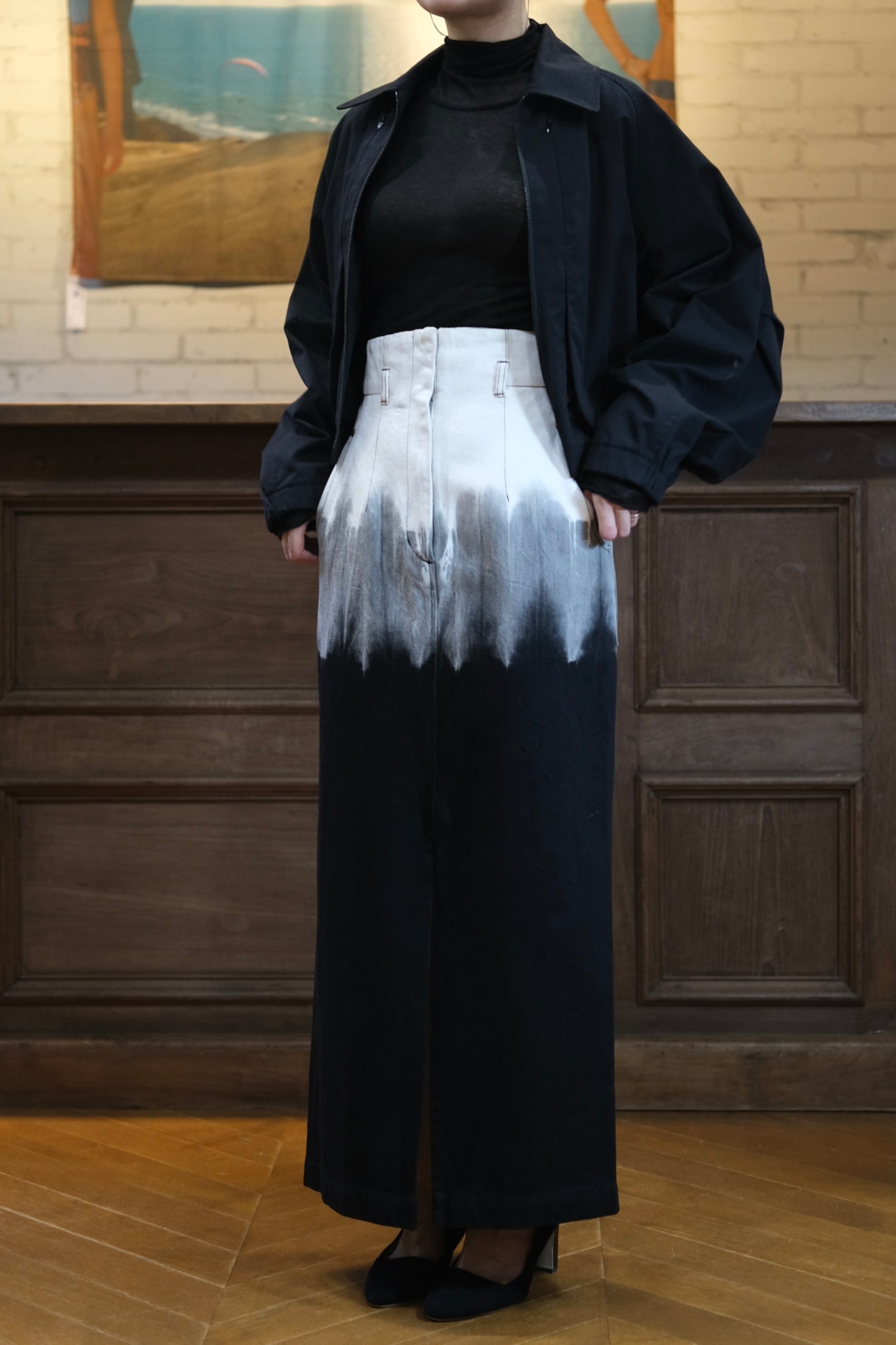 Mame Kurogouchi】Gradient Dye A-Line Denim Skist - black - | loop