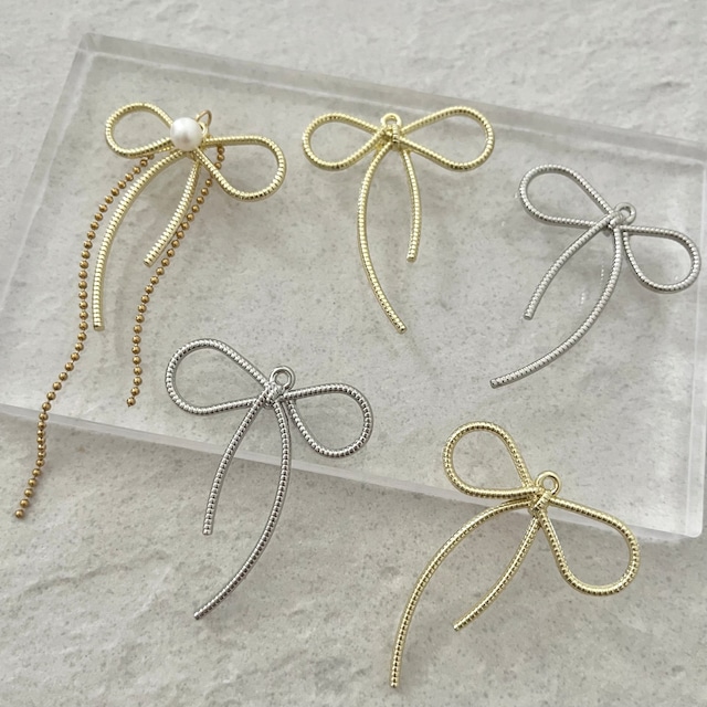【4pcs】リボンチャーム/ピアス/イヤリング/ネックレス