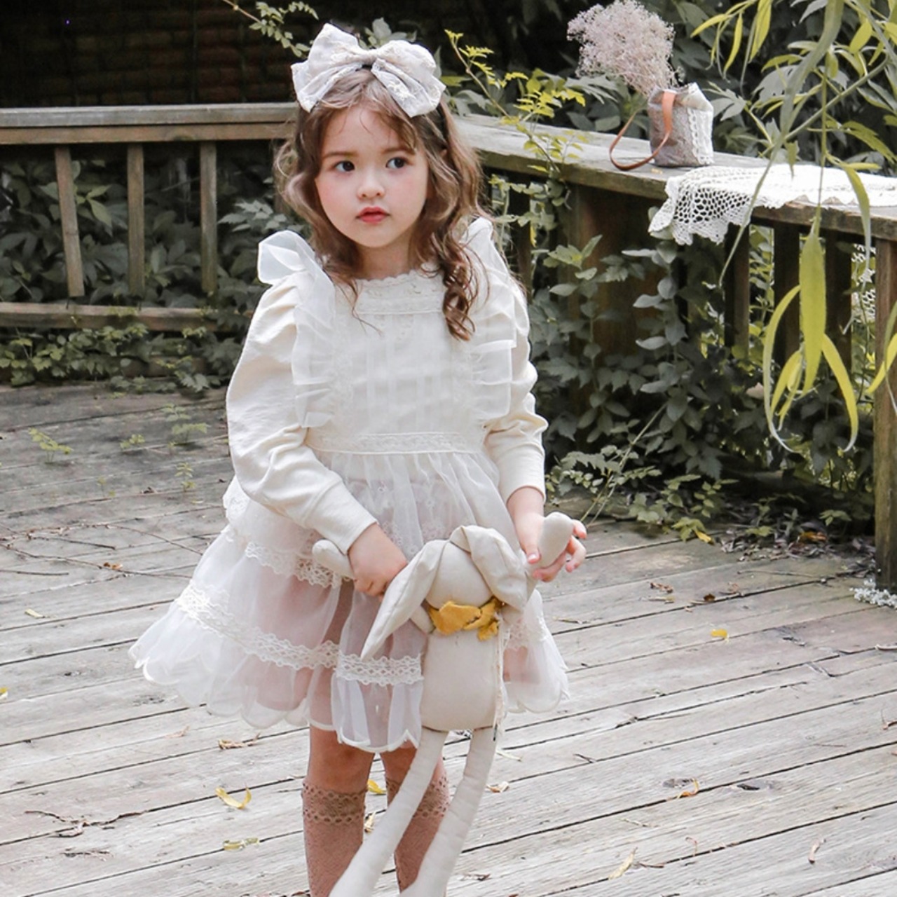 秋VネックレースTシャツ2色