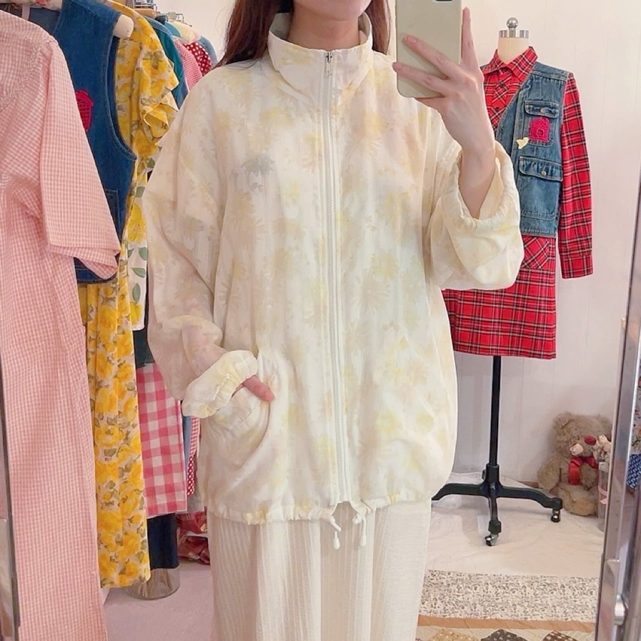 flower stripe sheer zip-up jacket