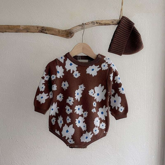 【秋作】ヨーロッパ風花柄ロンパース