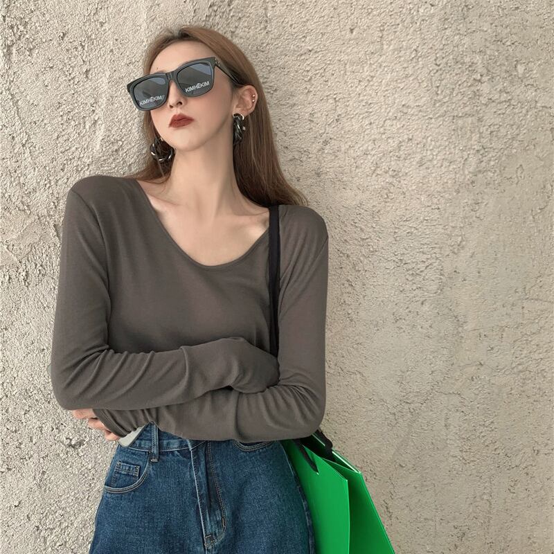 無地ボトミングシャツ長袖Tシャツレディース2020年秋新作アウタースリミングスリミングオールマッチウエスタンスタイルトップスタイド ドラファッションホール87900434374