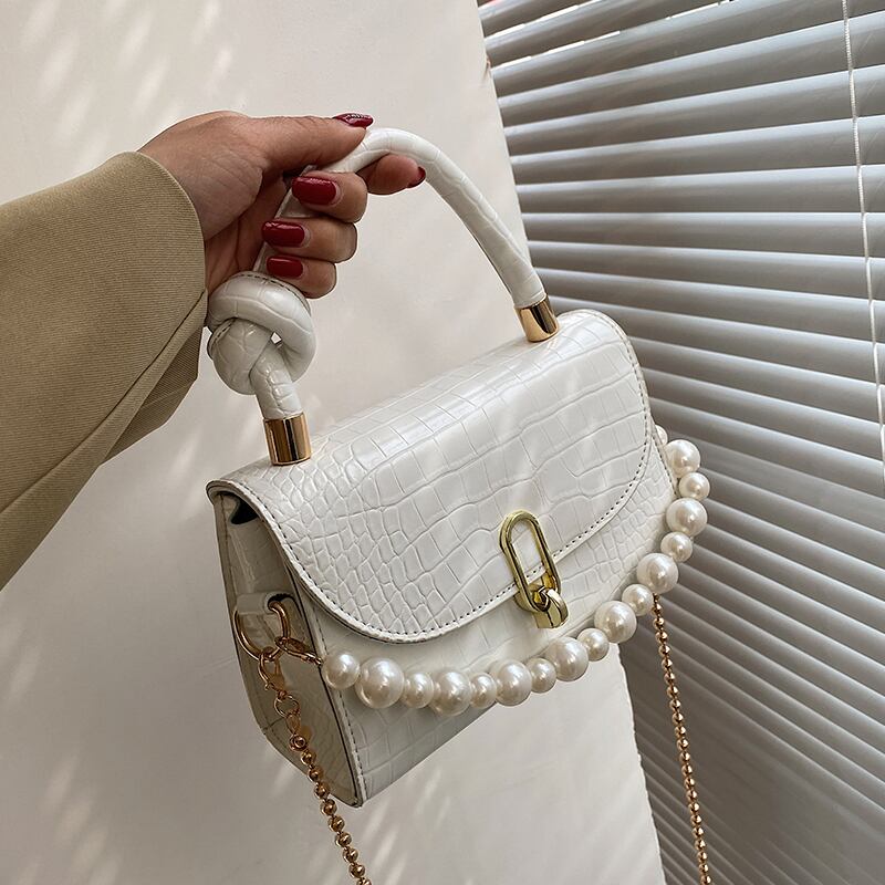 サマーミニパールチェーン 夏物 真珠 スクウェア メッセンジャーバッグ ミニバッグ Tiancai_Wing_Bag85276502340