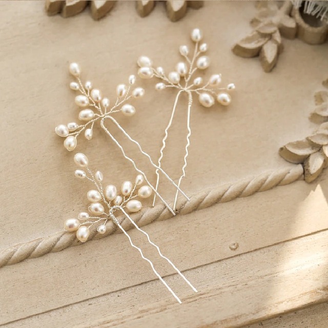 ナチュラル淡水パールヘアピン３点set 2color