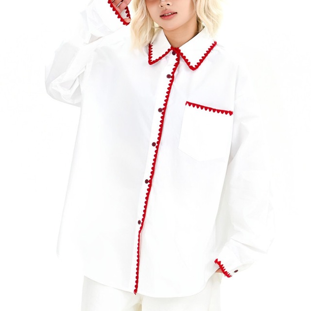 red piping design shirt　レッドパイピングデザインシャツ　J1773