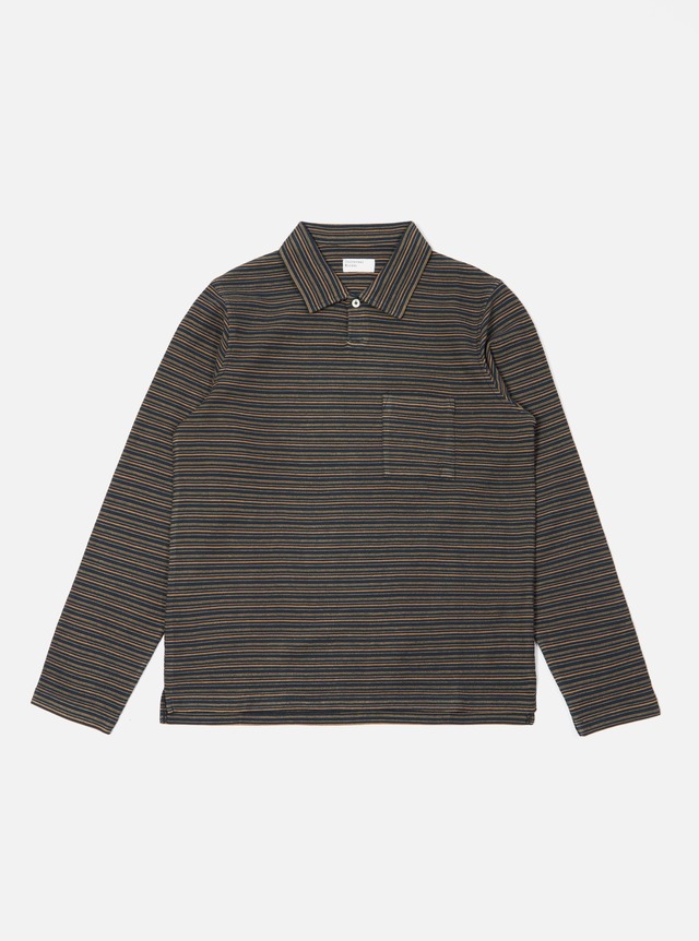 【Universal Works.】L/S Vacation Polo / Olive Japanese Stripe Knit ユニバーサルワークス