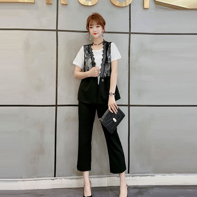 スプリングルーズレースTシャツ パンツ 大きめサイズ 春物 ミックスインファッション61380752912