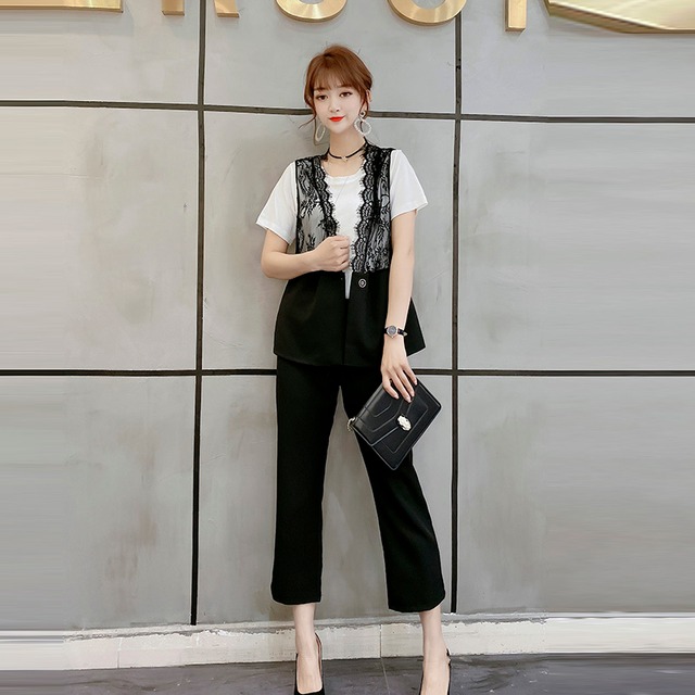 スプリングルーズレースTシャツ パンツ 大きめサイズ 春物 ミックスインファッション61380752912