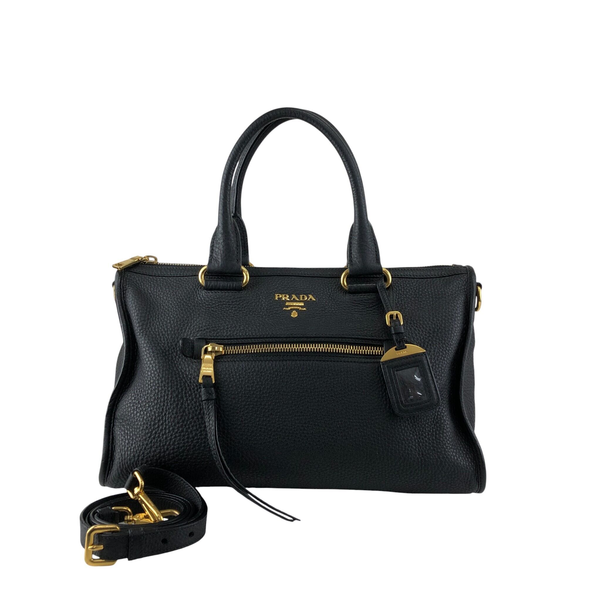 PRADA プラダ ショルダーバッグ ブラック ロゴ レザー 2WAY vintage