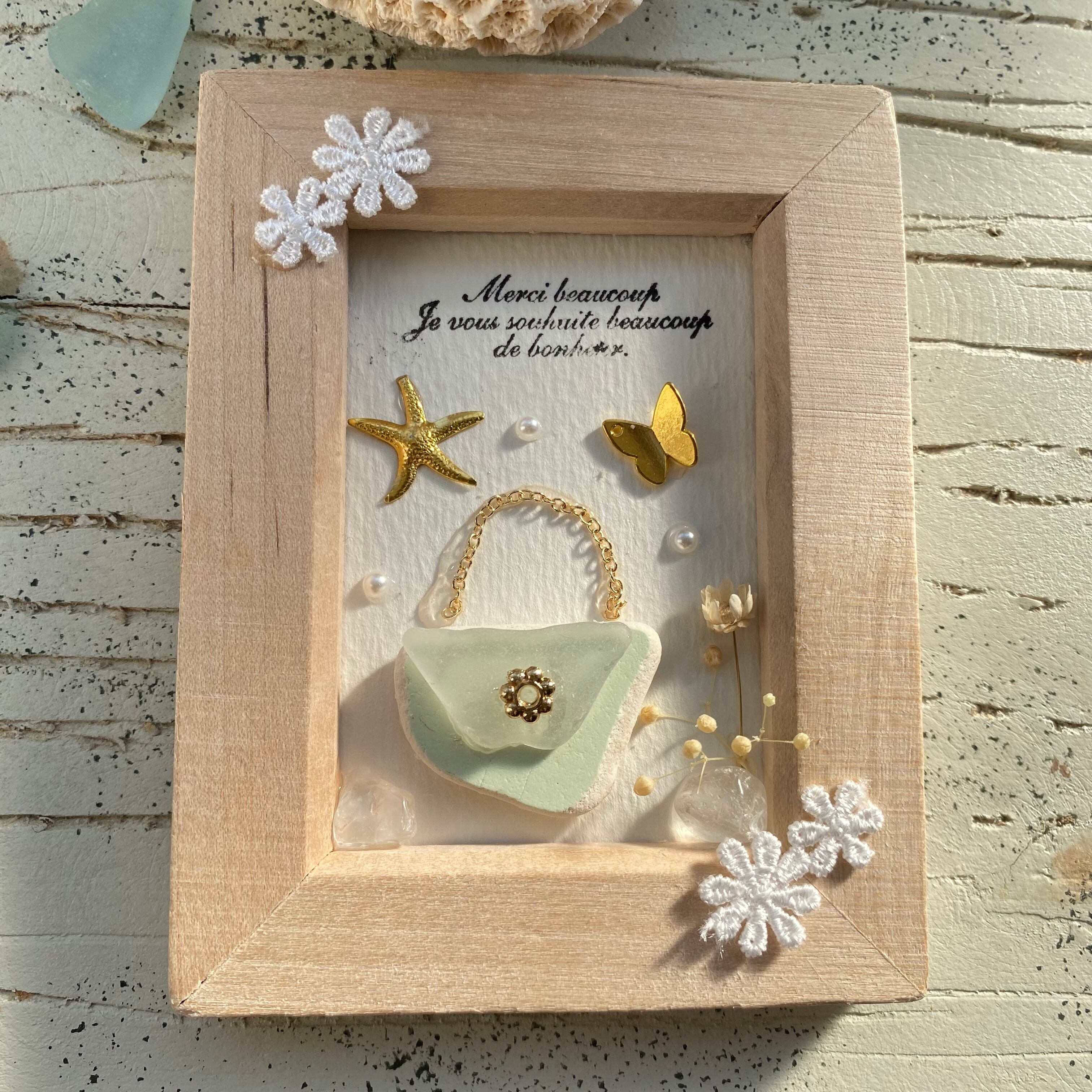 "シーグラスとシータイルのきらきらバッグ。"