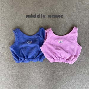 【middle name】刺繍パイルレイヤードタンク ブルー90〜120cm【240432】