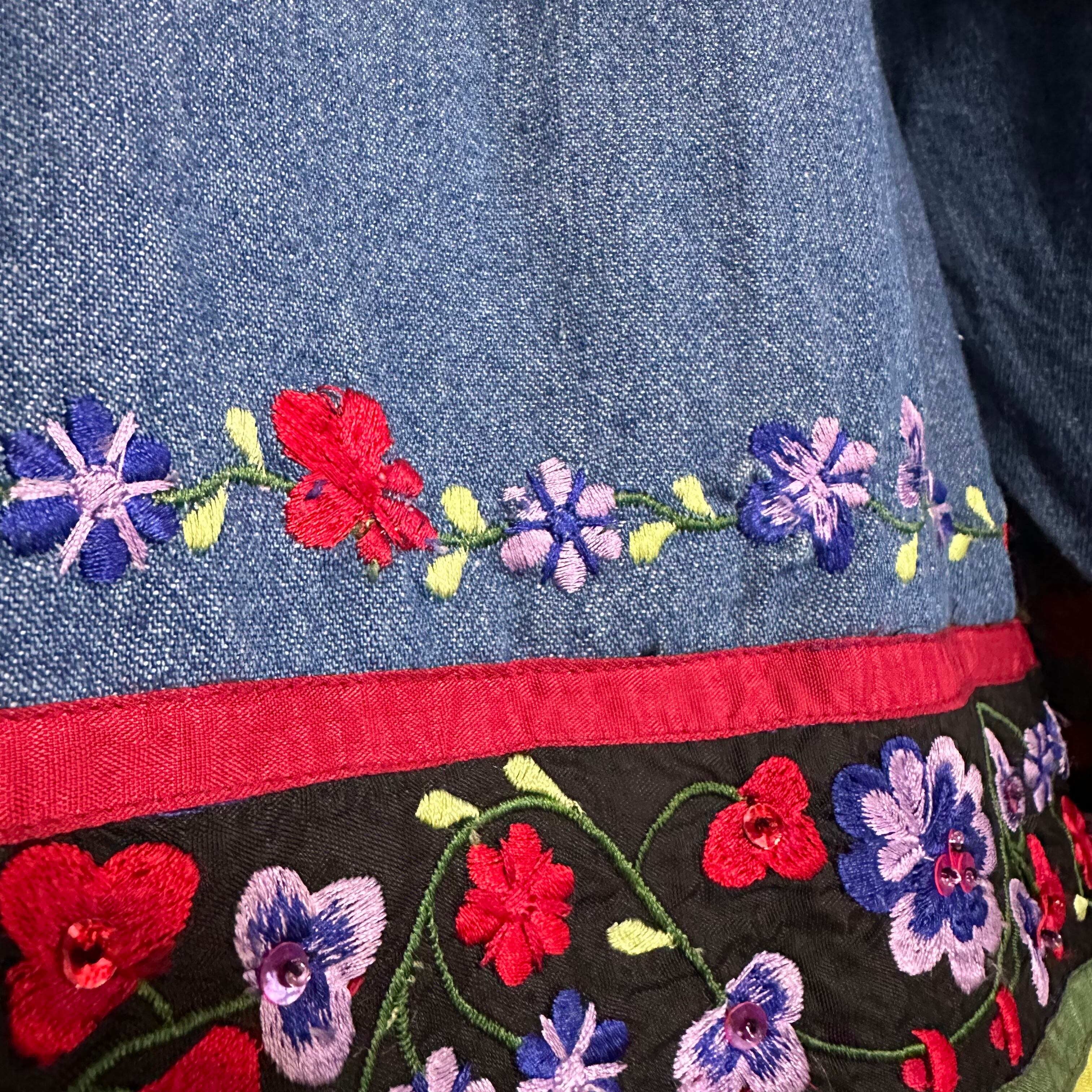 90s　ビンテージ　デニムジャケット　ウエスタン　刺繍　装飾　花　華　石　個性派