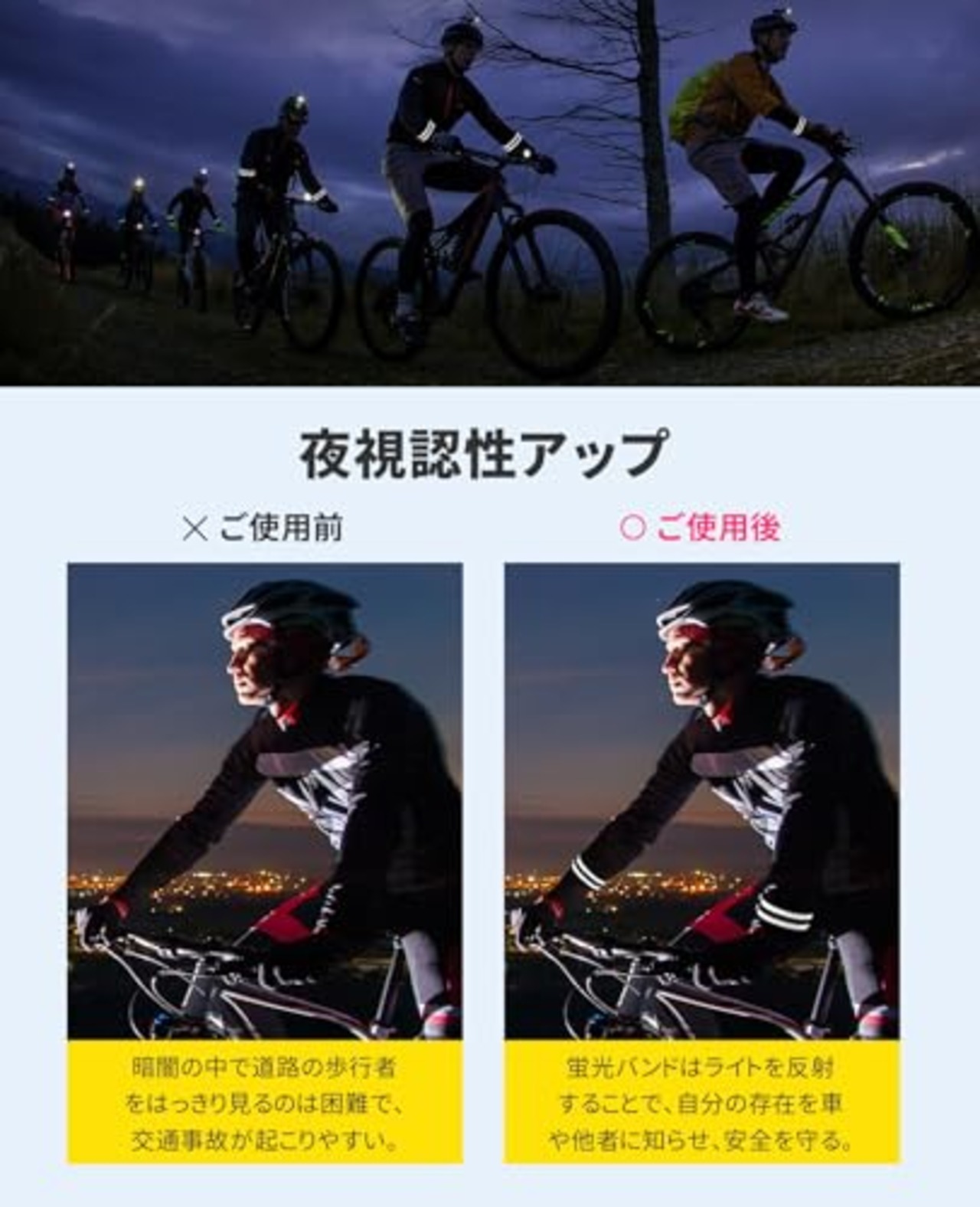 [badbowl] 裾止めバンド ゴム 反射バンド 自転車 裾バンド マジックテープ式 蛍光バンド ランニング 反射 2個セット 巻き込み?汚れ防止 夜視認性アップ 通勤 通学 作業 登山 釣り (Black Black)