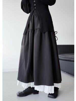 Gothic lace-up midi black skirt [T2721]