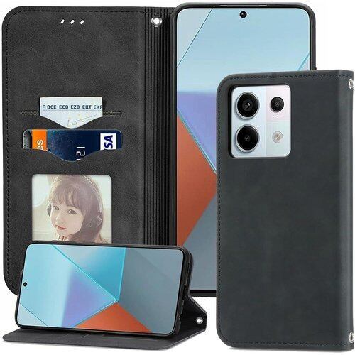 redmi Note 13 Pro 5G ケース 手帳型 xiaomiレッドミーノート13プロ5g ケース 手帳型 レッドみーノート13プロ ケース カードスロット、キックスタンド レザー ブラック 3258