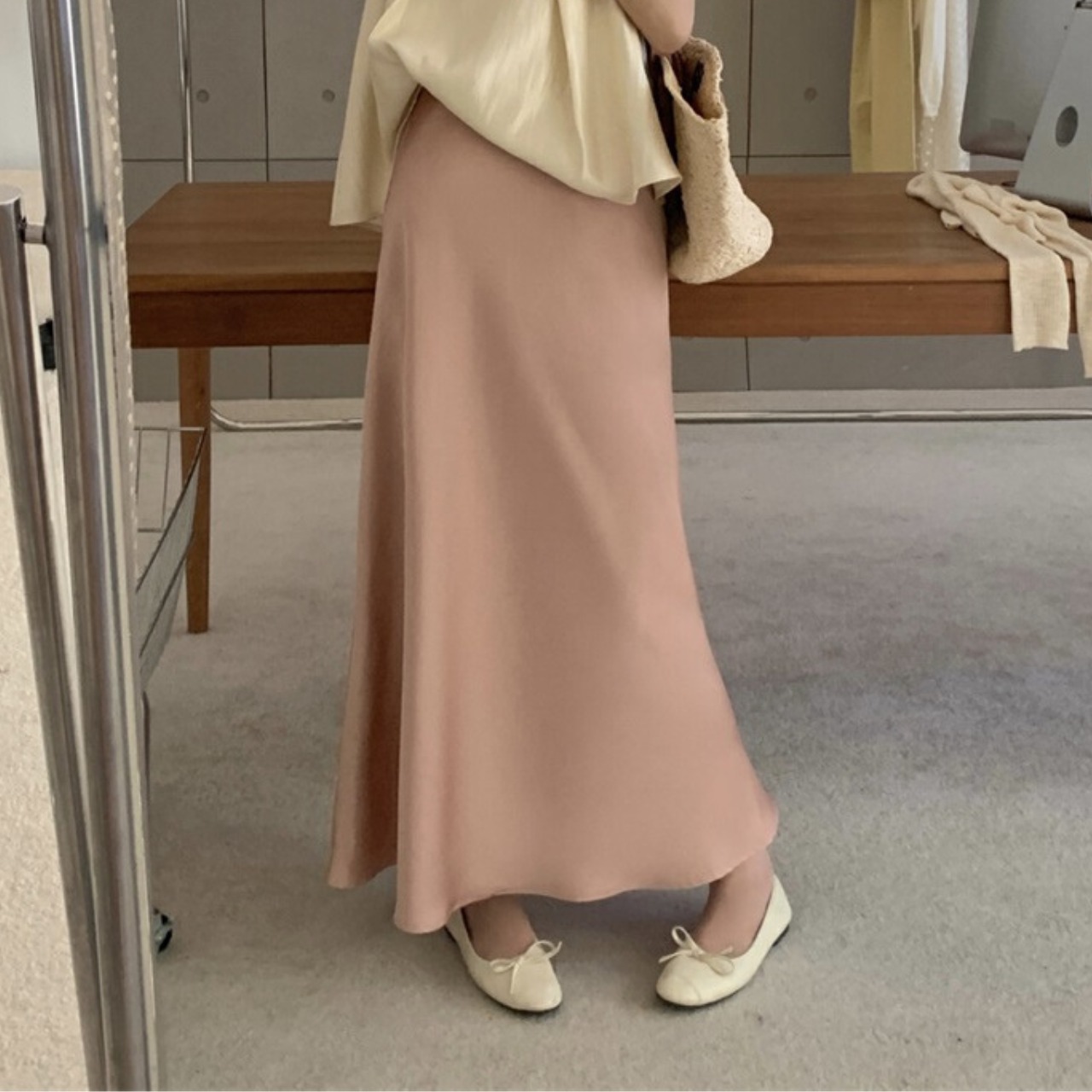 サテン フレア ロングスカート 10076