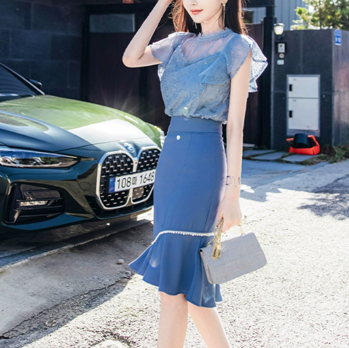 セットアップ ツーピース ノースリーブ 上品 大人可愛い ツーピース トップス スカート シャツ ブラウス タイトスカート