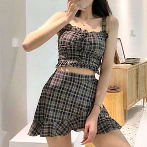 ギンガムチェック 水着 ビキニ 2点セット レディース 夏 韓国 おしゃれ 大人 かわいい きれいめ ビーチ プール レジャー リゾート フェミニン ガーリー アウトドア 露出控えめ 大人可愛い 大人女子