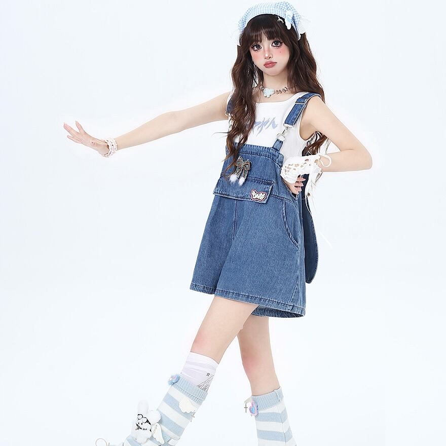 SEASONZ オーバーオール デニム CRAZYGIRL ショートパンツ ウサミミ