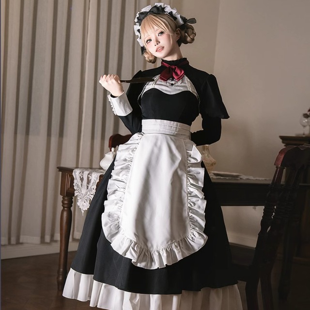 国内発送 ロリータファッション通販 SEASONZ 英国風 メイド服 ワンピース ロング丈 エプロン 双子コーデ 少年装 ゴシック 原宿スタイル  ろりーた 控えめ