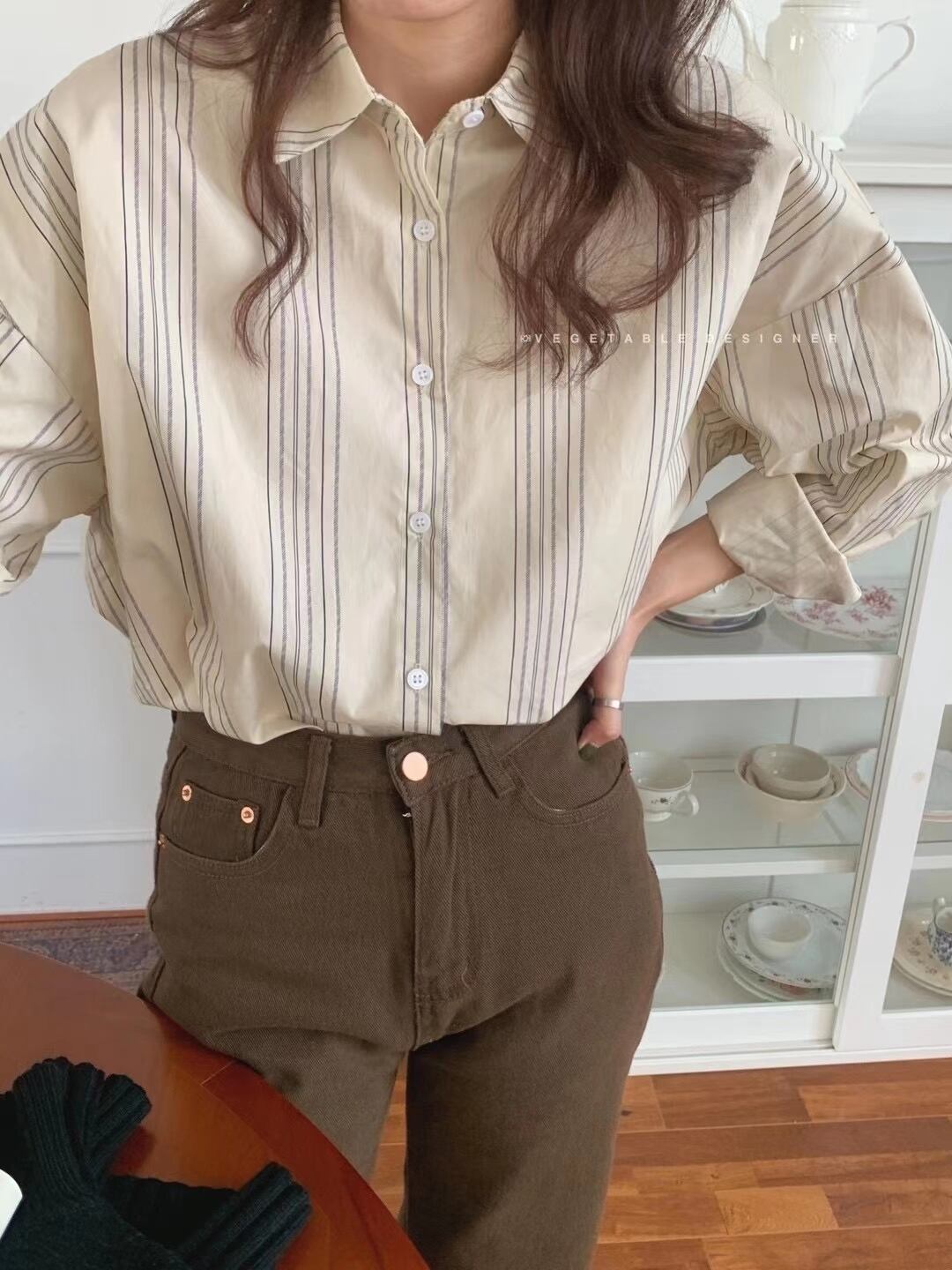 ドロップショルダー ストライプシャツ　AJ2205-1136