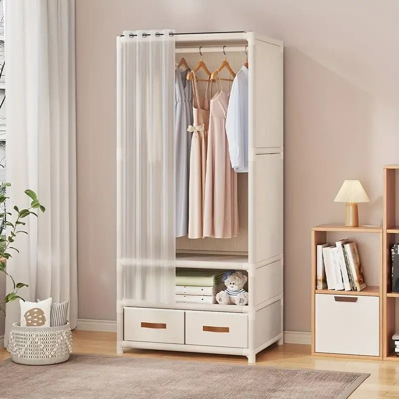 【専用】大容量 ハンガーラック カバー付き 収納ラック 衣類ラック　ベージュ ハンガーラック カバー付き クローゼット 不織布 大容量 シンプル 収納