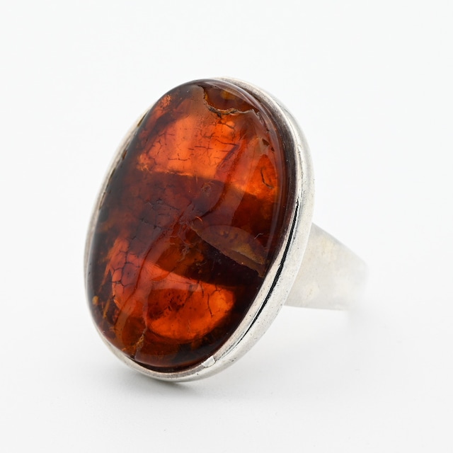 1970’s  Oval Ring  With Amber By Einer Fehrn #17.0 / Denmark