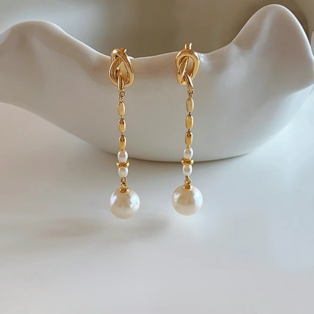 ティアドロップパール ロングチェーンピアス　ch0062