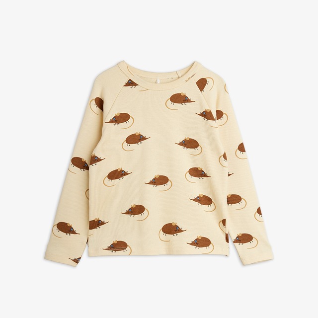 【26AW】minirodini( ミニロディーニ )Elephant shrew aop ls tee beige(80-86/92-98/104-110/116-122)長袖Tシャツ ねずみ