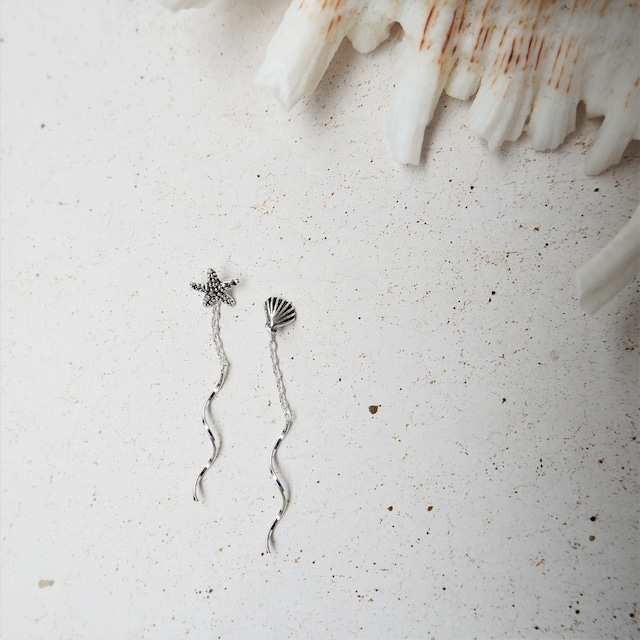 Silver Starfish & Shell Screwed Pierced Earring《SILVER925》18380174(S3)