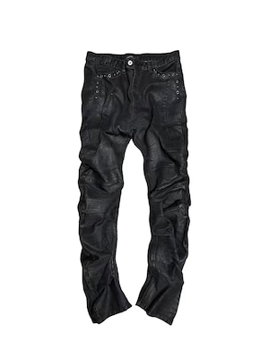 【CinderVein】Eyelet Rivet Coated Curved Denim Pants