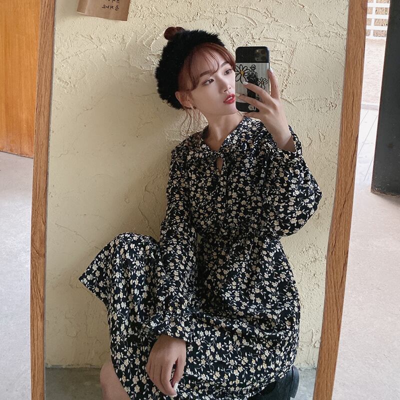 レッドスタンダードフローラルスカート オータムウィンタードレス レディース レトロ 秋物 冬物 花柄 試着室79927148351