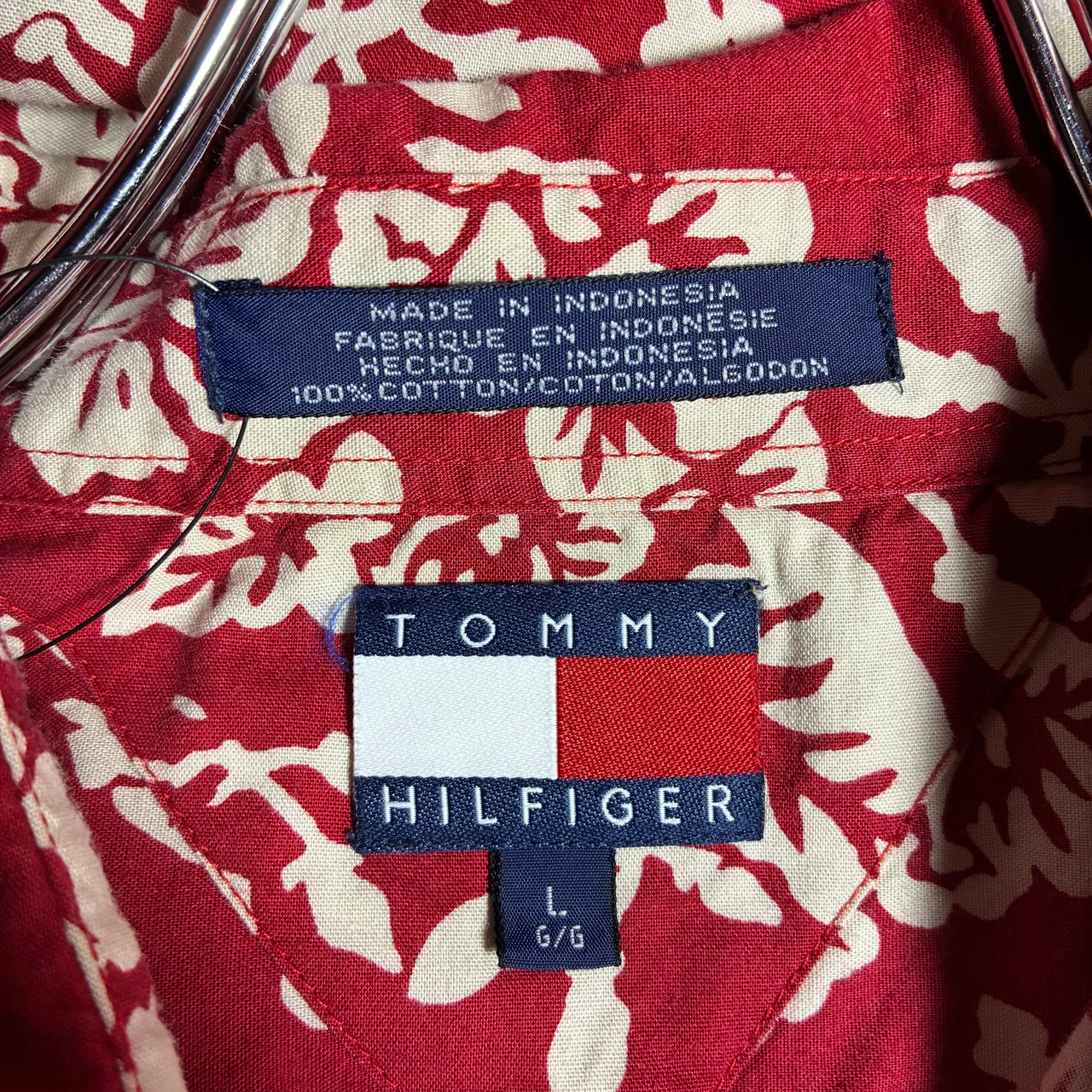 90s TOMMY HILFIGER コットンアロハ　赤白