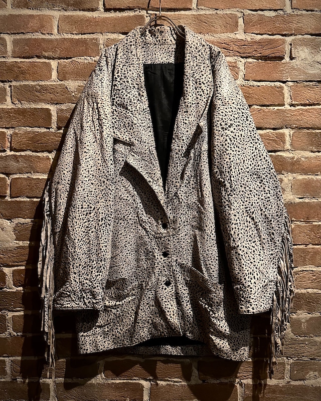 【Caka act3】80’s Leopard Pattern Vintage Loose Fringe Leather Jacket