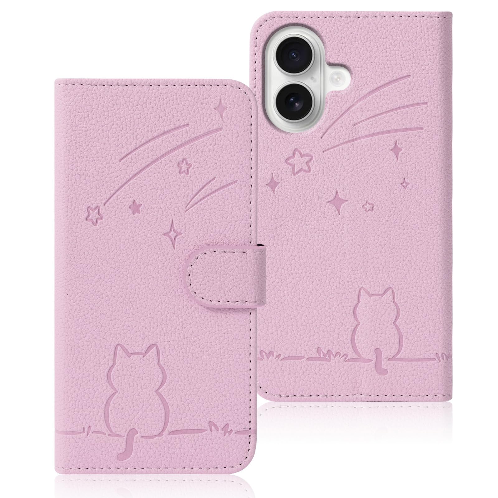 Rosbtib 用の iPhone 17 ケース 手帳型 iPhone17 ケース 流れ星子猫 いphone17 ケースカバー 可愛い 猫柄 ねこ アイフォン17 手帳型ケース 財布型 耐衝撃 iphone 17 携帯カバー カード収納 あいふおん17スマホケース オシャレ 軽量 耐久性 スタンド機能 PUレザー 内蔵マグネット 携帯ケース 6.3インチ対応(ピンク)