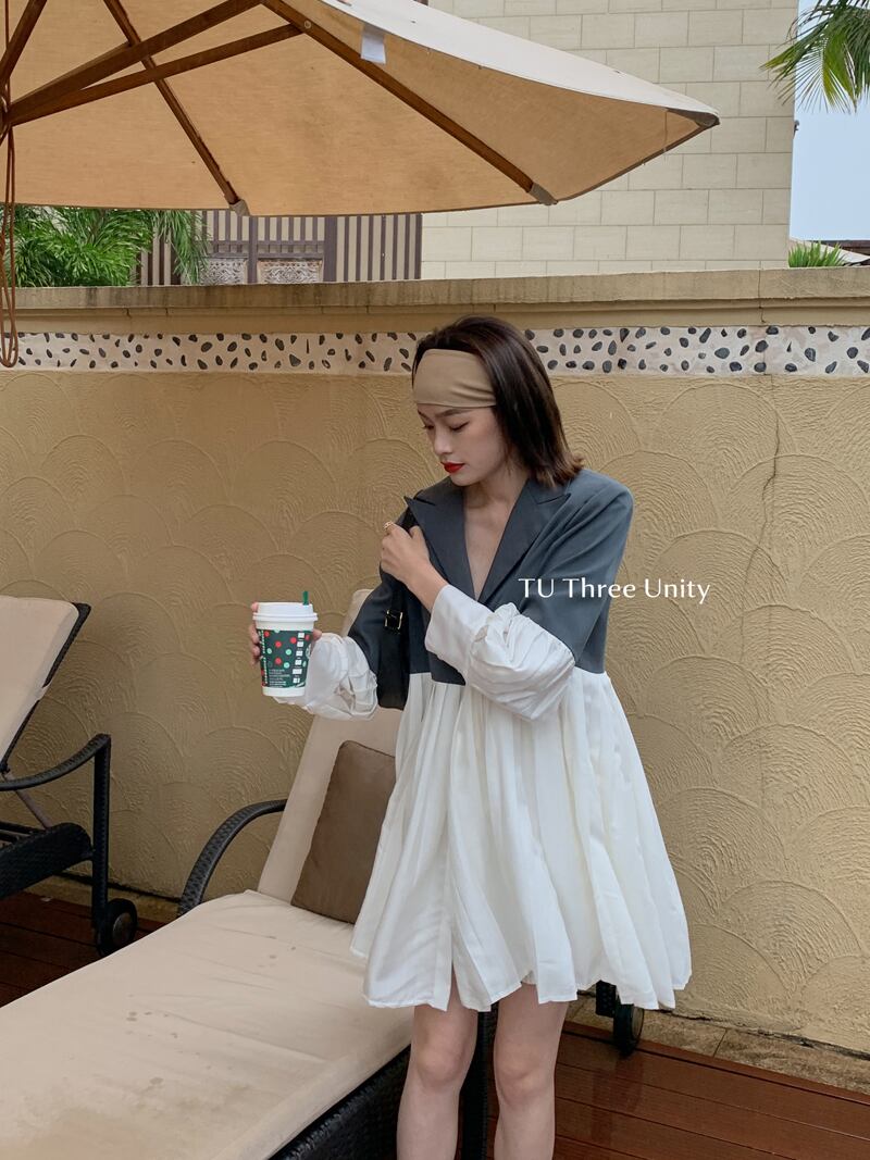 スタンダードプリーツスカート カラードレス ショート レトロ ステッチ ビッグFスモールZ韓国95785310034