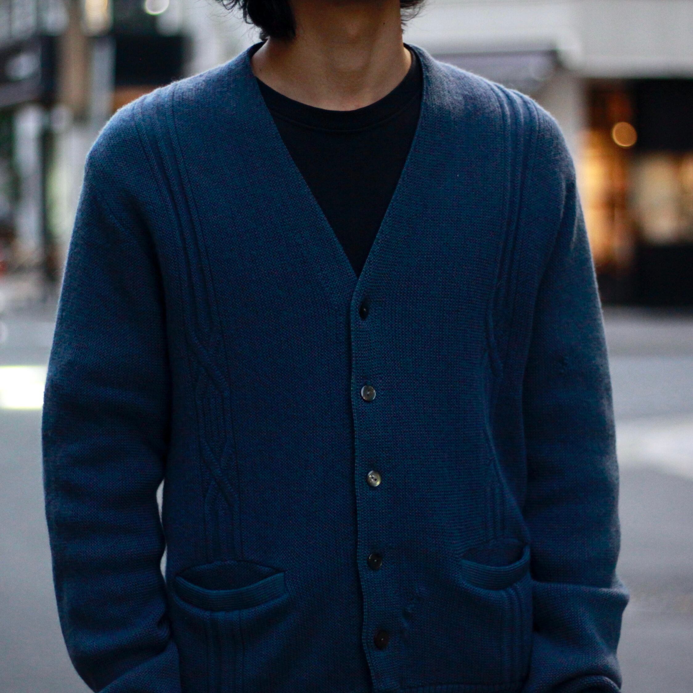 0562. 1970's arena wool knit cardigan ブルーグレー ウールニット